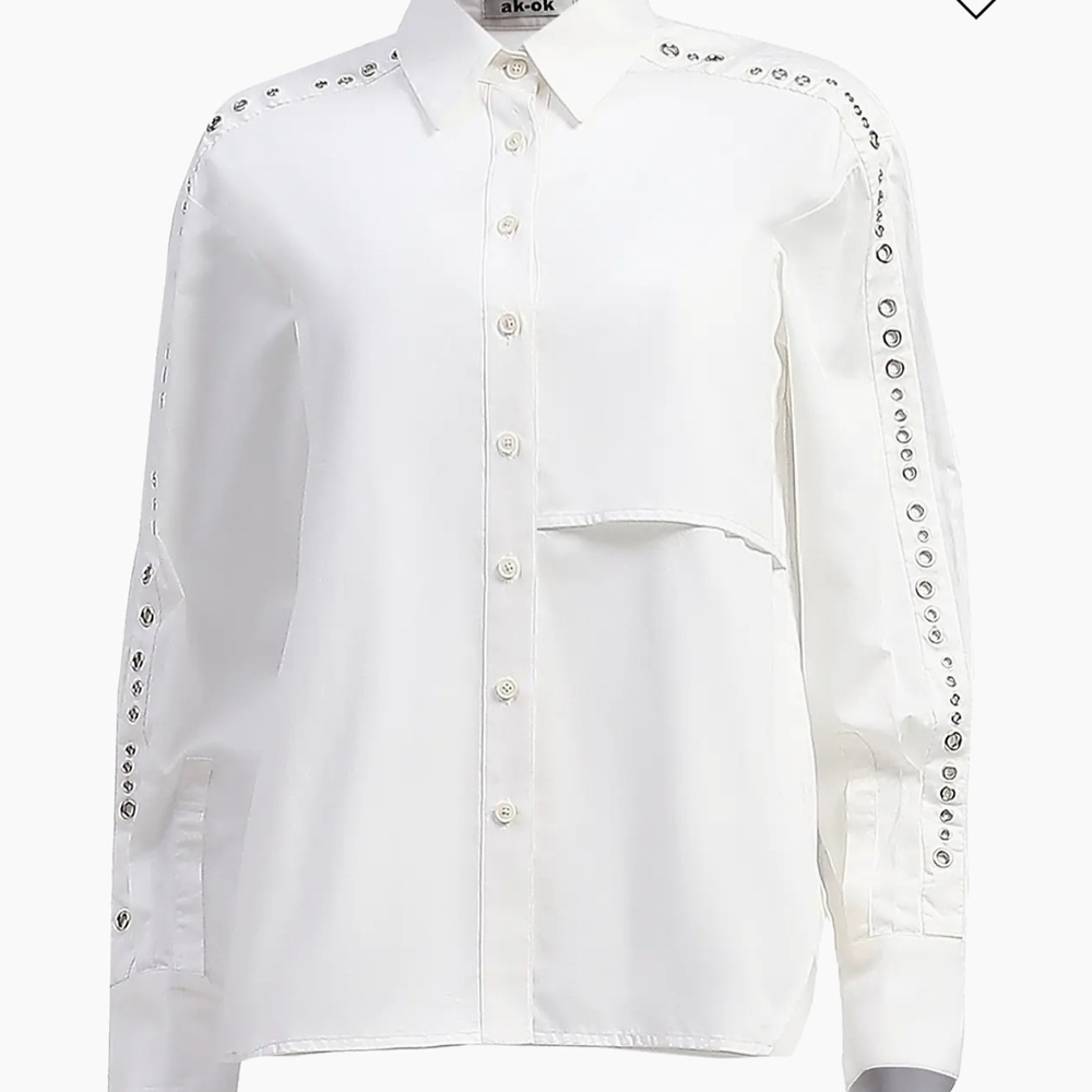 AKOK Embellished White Button-Down Shirt Size M